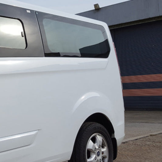 Transit custom rear quarter window, oem green tint, available for SWB and LWB