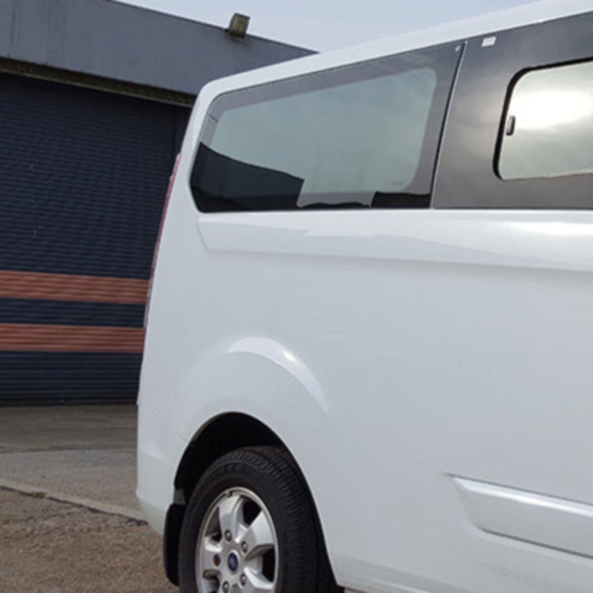 Transit custom rear quarter window, oem green tint, available for SWB and LWB